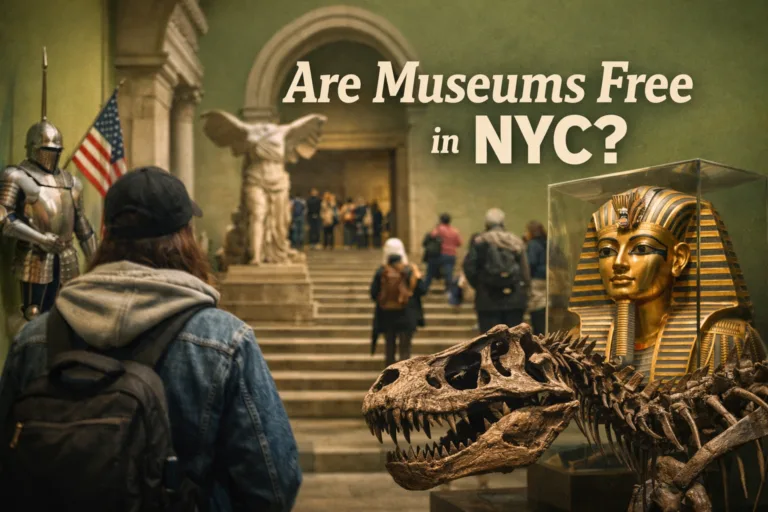 Visitors waiting at free admission entrance of NYC museum